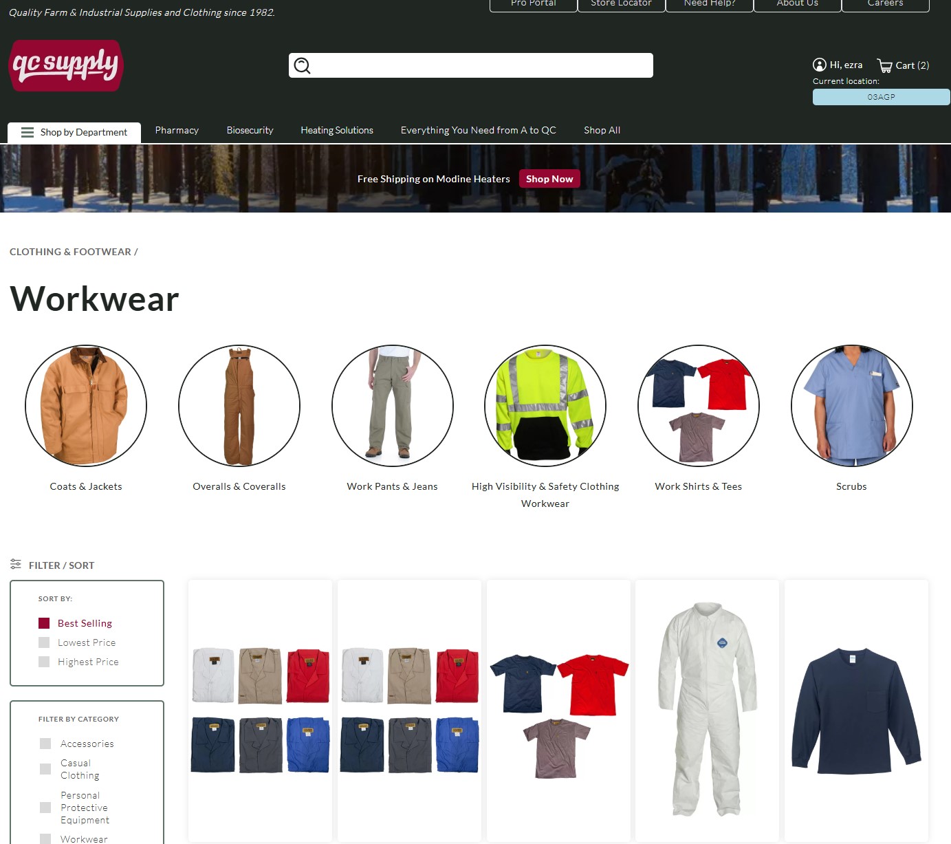 QC Supply Shopify Plus product listing page with GroupBy search filters