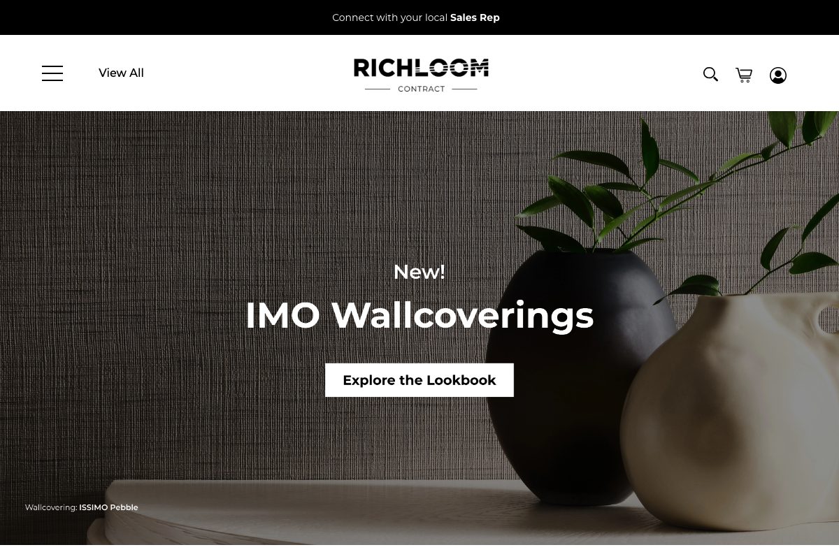 Richloom Contract BigCommerce homepage featuring the IMO wallcoverings collection