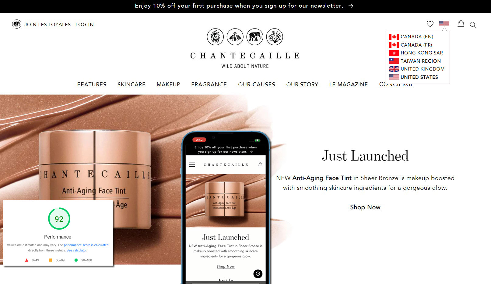 Chantecaille.com 92 Pagespeed Score